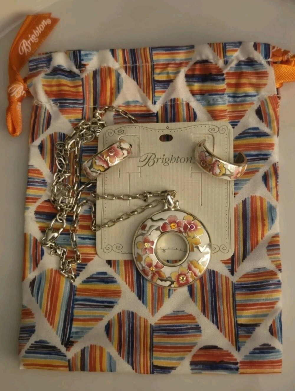 Brighton Kyoto In Bloom Sakura Floral Enamel Necklace Earrings Set NWT - Picture 3 of 11